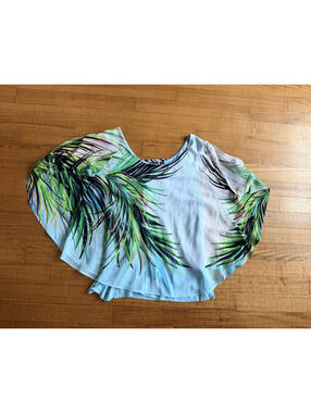 Gorgeous Women's Rafaella Large L Petite Blouse w/ sheer tropical overlay